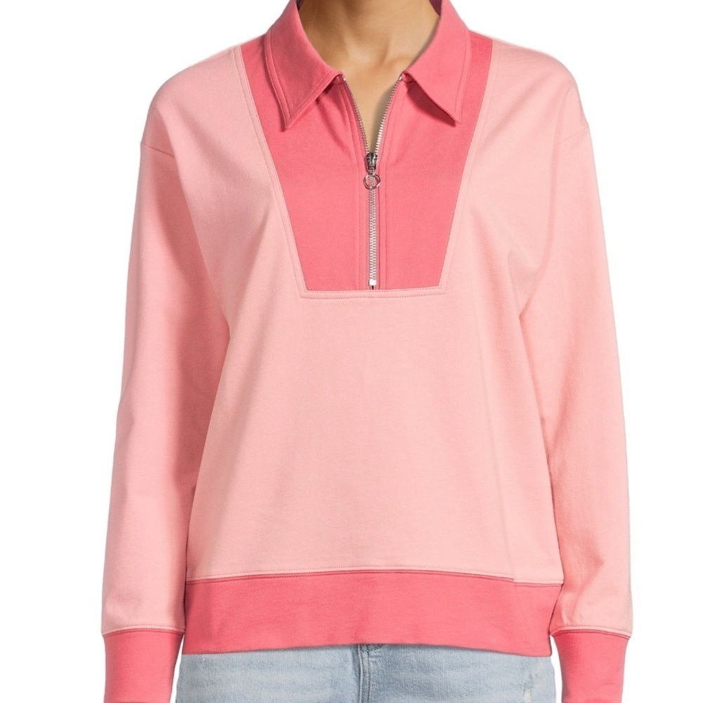 Time and Tru Pink Colorblock Quarter Zip Sweatshirt Pullover Women Large L NWT